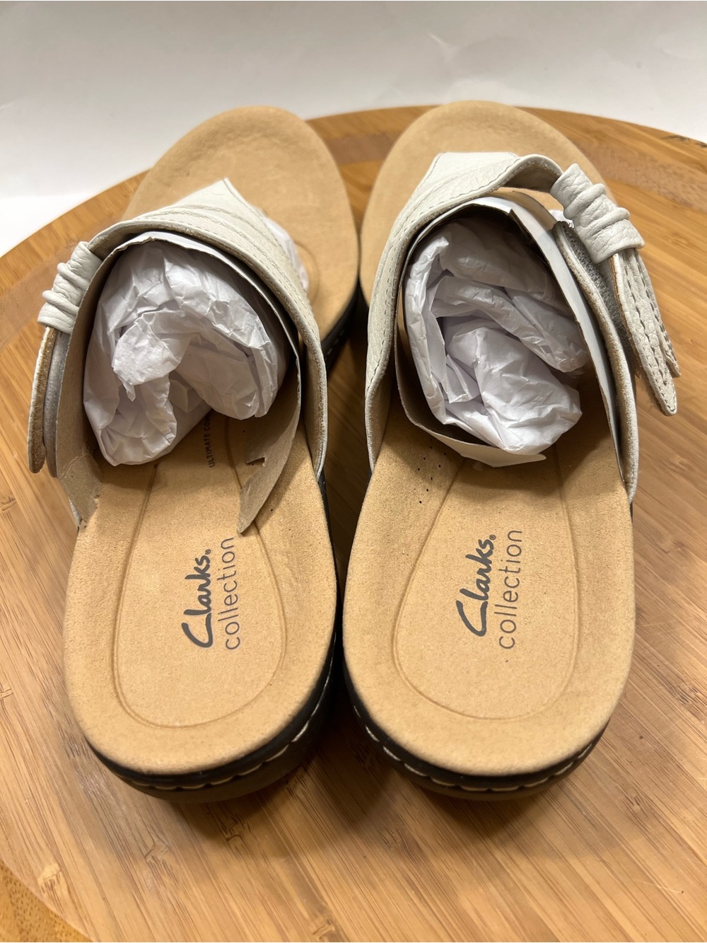 Clarks Women's Laurieanne Rae Cream Slide Sandals  with Knotted Strap Size 12W